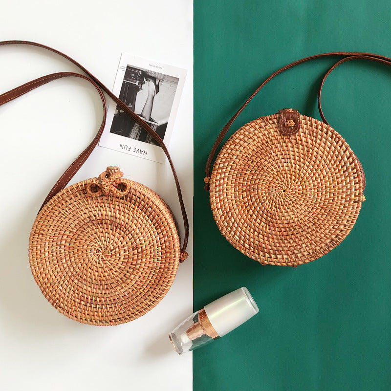 New Bali rattan Woven bag Vintage Straw woven Beach Travel crossbody Bag Hand-made brown woven bag 693 Specification drawing