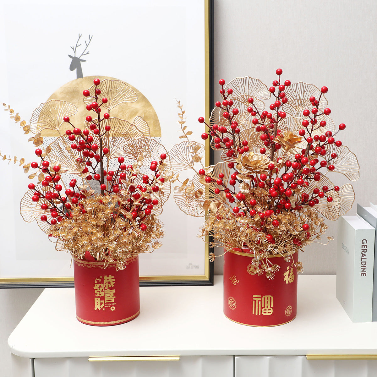Air bin simulation red fruit New Year decoration rich fruit New Year blessing bucket decoration Christmas Holly red fruit fake flower wholesale 447