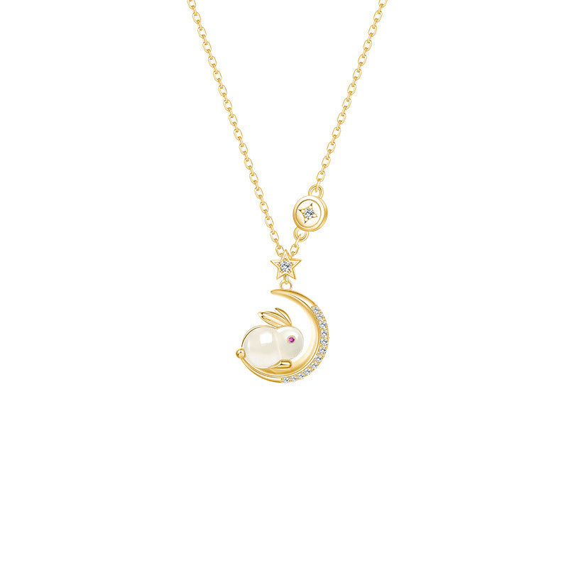 Rabbit new light luxury fashion Jade rabbit flying moon necklace female minority design sense New Year zodiac rabbit clavicle chain 541